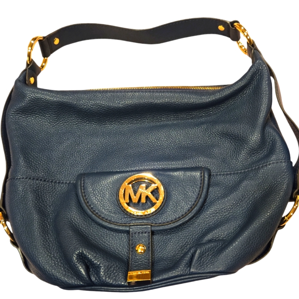 Michael Kors Fulton Pebble Leather Shoulder Bag - Navy